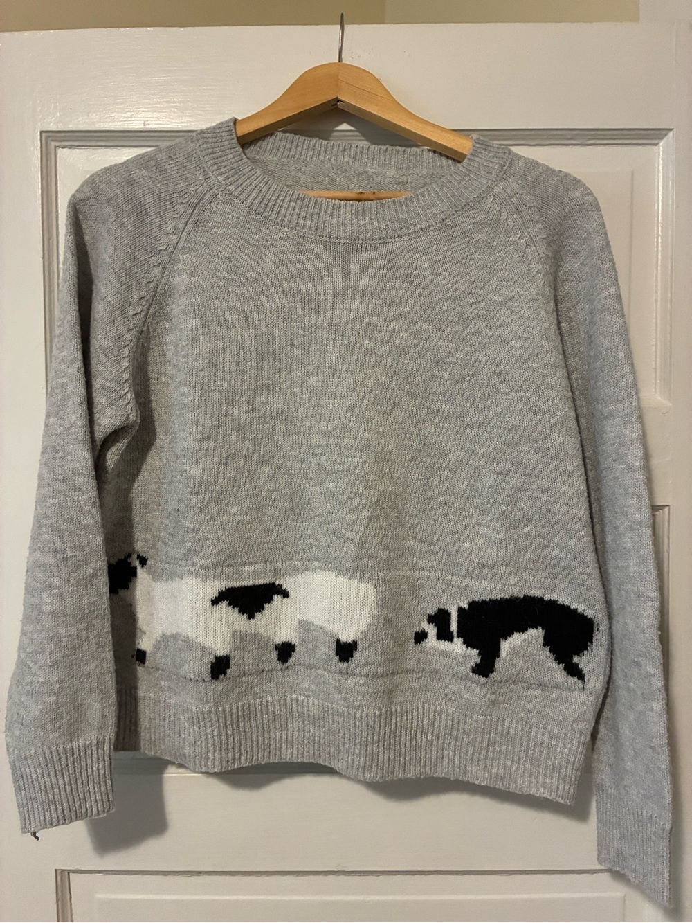 Gray Sheep Pattern Crewneck Sweater - Women